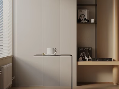 Modern Minimalist Side Table With Glass Top Metal Frame And Mug In Light Colored Interior 3d model