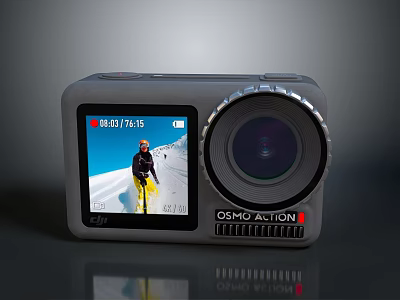 OSMO ACTION 3 Action Camera Featuring Large Screen Showing Skiing Video And High Definition Lens 3d model