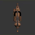 Copper Mechanical Weapon with Yellow Tip and Glowing Elements Mechanical Structure and Gear Details