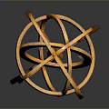 Vintage Wooden Armillary Sphere With Ornate Circular Rings And Tripod Stand