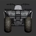 White All Terrain Vehicle With Large Tires Metal Racks And Black Seat