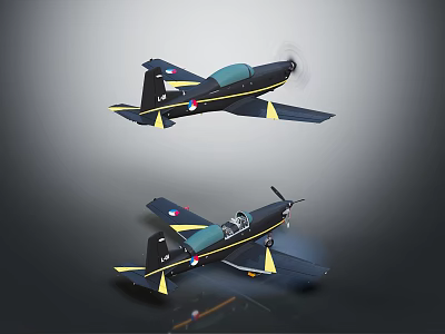 Two Dark Blue Aircraft With Yellow Accents And National Flag Markings In Different Angles 3d model