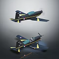 Two Dark Blue Aircraft With Yellow Accents And National Flag Markings In Different Angles