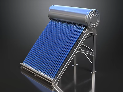 Modern Solar Water Heater With Silver Tank Blue Collector And Metal Frame 3d model
