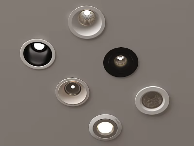 Modern Downlights And Spotlights In Various Styles And Colors For Interior Lighting 3d model