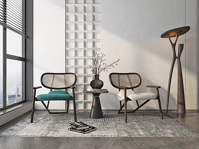 Modern Accent Chairs With Wooden Frame Woven Backrest Green White Cushion In Living Room 3d model