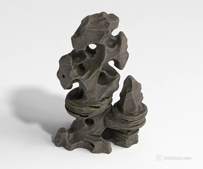 Artistic Rockery Stone 3D Model With Natural Holes And Stacked Structure 3d model 