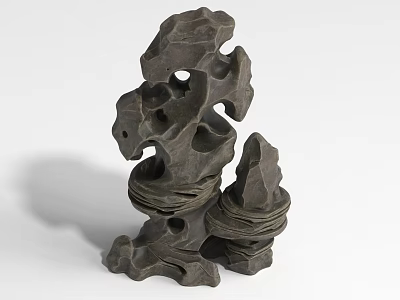 Artistic Rockery Stone 3D Model With Natural Holes And Stacked Structure 3d model