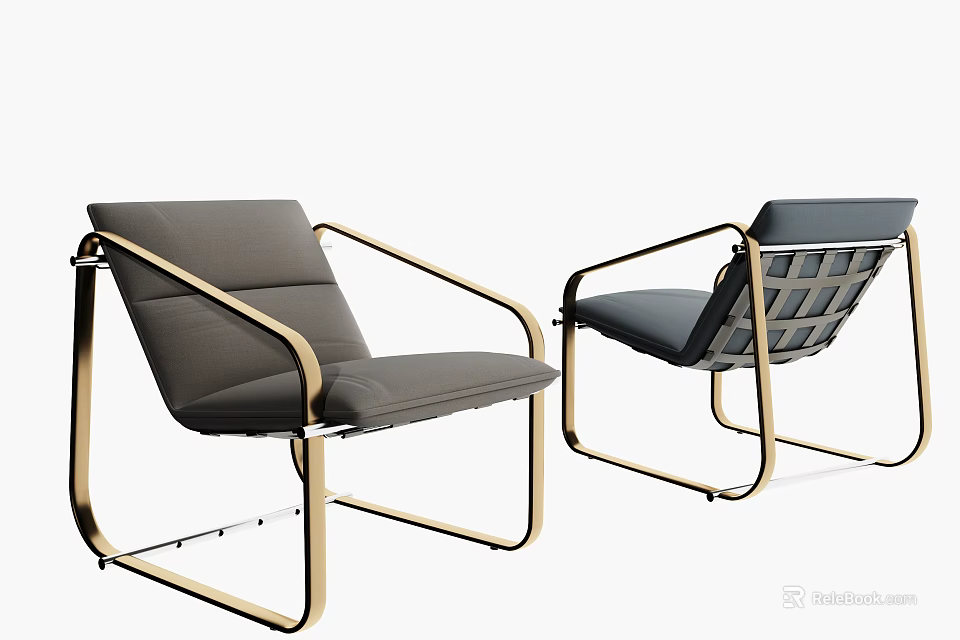 Modern Leisure Chairs With Metal Frame And Leather Seat In Two Different Designs 3d model 