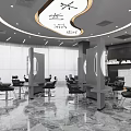 Modern Hair Salon Interior With Black Styling Chairs Mirrors Marble Floor And Round Ceiling