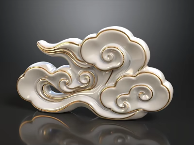 Elegant White Ceramic Decorative Ornament With Golden Cloud Patterns For Home Decor 3d model