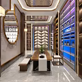 Luxury Store Interior Design With Display Shelves Marble Counters And Central Lighting 3d model