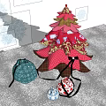 Christmas Themed Decorative Ornament Set With Tree Shaped Design Small Bags And Snowflake Patterns