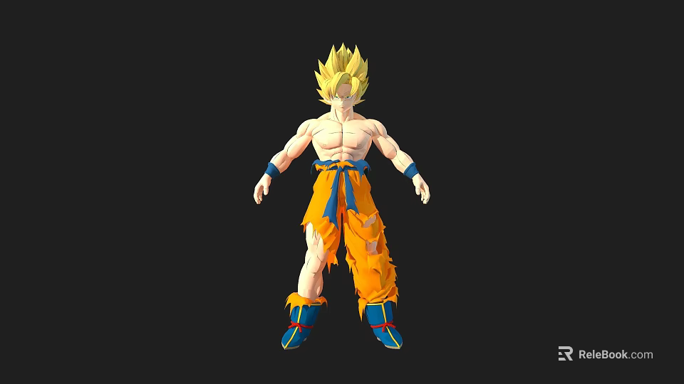 3D Model Of Blond Haired Anime Character With Orange Pants And Blue Boots 3d model 