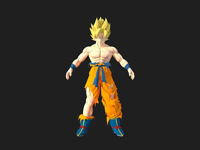 3D Model Of Blond Haired Anime Character With Orange Pants And Blue Boots 3d model