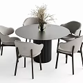 Modern Round Dining Table Set with Four Light Gray Chairs and Flower Vase 3d model