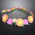 Colorful Flower Crown Adorned With Pink Yellow Orange Flowers And Green Leaves