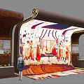 Exhibition Hall Culture Wall With Scroll Shaped Ancient Figures And Display Cabinets And Lighting Decoration