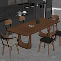 Modern Kitchen Interior With Wooden Dining Table Six Chairs And Dark Cabinets 3d model