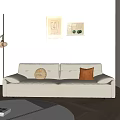 Modern Beige Two Seater Sofa In Living Room With Throw Pillows And Floor Lamp
