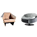 Brown Geometric and Gray Striped Round Single Sofa with Modern Design 3d model