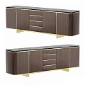 Elegant Modern Wooden TV Stand With Gold Metal Accents Black Countertop And Drawers