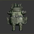 Ancient Chinese Bronze Vessel With Animal Head Decorations And Intricate Patterns