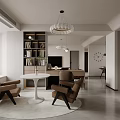 Modern Living and Dining Room Interior With Black Sofa Brown Chair And Black White Rug