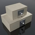Two Stacked Beige Safes With Silver Locks On Smooth Black Surface