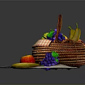 Fresh Assorted Fruits in Wicker Basket on Checkered Cloth with Knife and Scattered Pieces