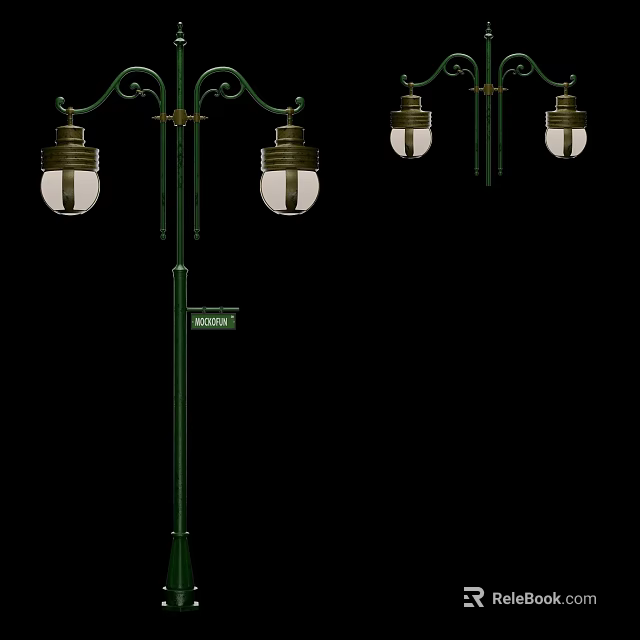 Outdoor Green Street Lights Featuring Multiple Lamp Heads Classic Decorative Design 3d model 