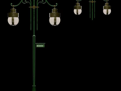 Outdoor Green Street Lights Featuring Multiple Lamp Heads Classic Decorative Design 3d model