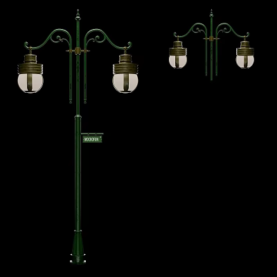 Outdoor Green Street Lights Featuring Multiple Lamp Heads Classic Decorative Design 3d model