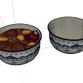 Ceramic Tableware Set with Two Bowls Blue and White Patterns for Food Serving 3d model