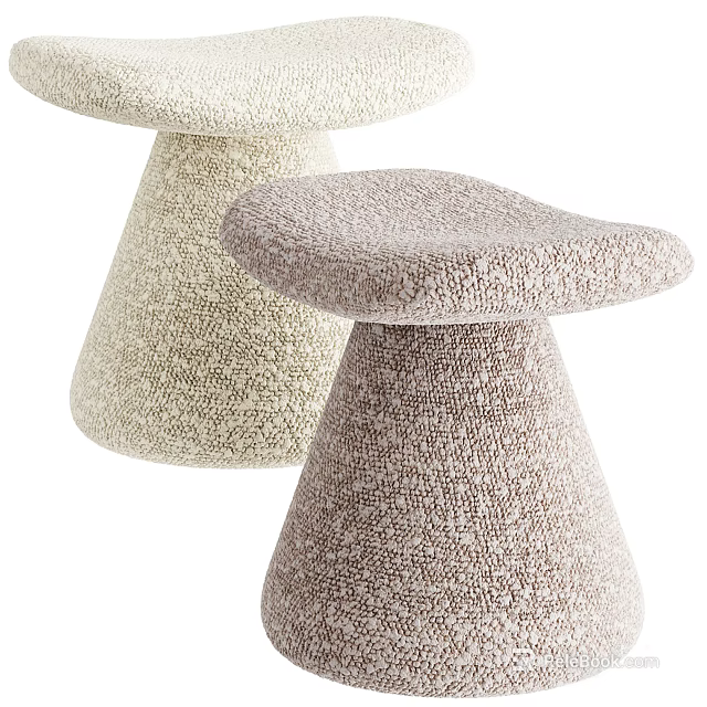 Modern Mushroom Shaped Stools With Textured Knitted Fabric In Beige And Light Brown Design 3d model 