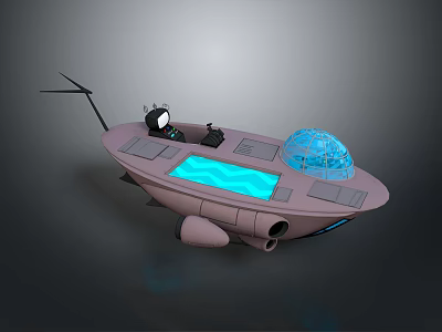 Futuristic Pink Vessel With Blue Transparent Dome Blue Interior And Thrusters 3d model
