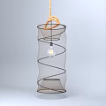 Modern Spiral Metal Mesh Chandelier With Woven Top Decoration And Light Bulb