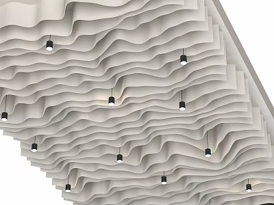 Wavy Pattern Ceiling Design With Recessed Pendant Lights For Modern Interior Spaces 3d model