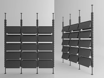 Modern Black Bookcase With Metal Frame And Multiple Open Storage Shelves 3d model