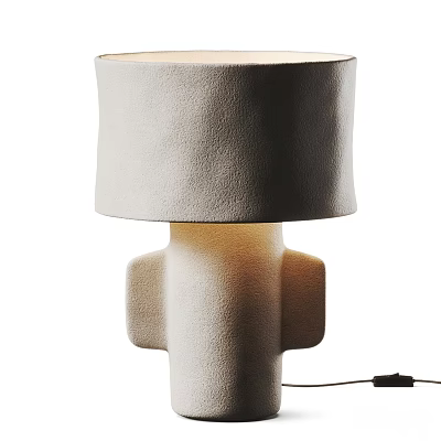 Modern Table Lamp with Textured Beige Fabric Shade and Sculptural Humanoid Base Emit Warm Glow 3d model