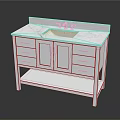 White Bathroom Vanity with Marble Countertop and Faucet Cabinets Drawers and Lower Shelf