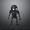 Small Black Robot Figure With Glowing Eyes And Metallic Texture In Standing Pose 3d model