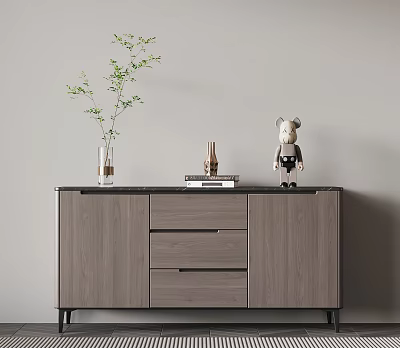 Modern Gray Entryway Cabinet Sideboard With Green Plant Books Decorative Items And Bear Figurine 3d model