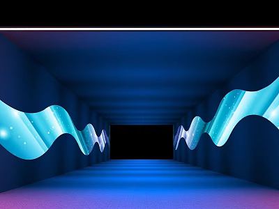 Blue And Purple Lit Tunnel With Wavy Illuminated Decorations On Sides 3d model