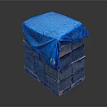 Stacked Household Items With Blue Cover And Packaged Design For Storage
