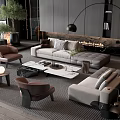Modern Living Room Sofa Coffee Table Combination With Gray Upholstery Marble Top Accent Chairs And Green Plants