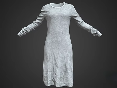 Gray Long Sleeve Casual Dress with Simple Design and Loose Fit 3d model