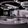 Elegant Wedding Banquet Hall With Floral Decorations Chandeliers And Round Stage