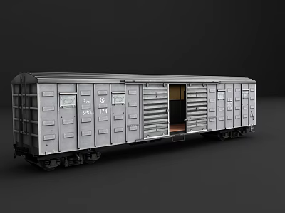 Grey Freight Car Model With Open Door And Multiple Compartments 3d model