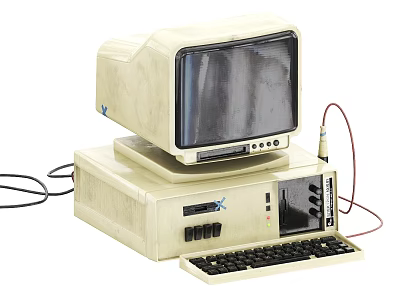 Vintage Cream Colored Computer With CRT Monitor System Unit And Keyboard 3d model